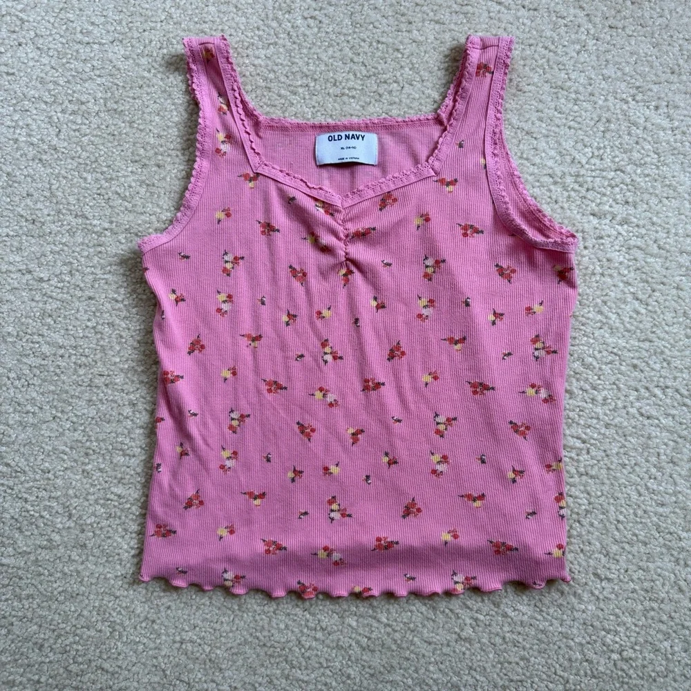 Pink ribbed floral mini tank top